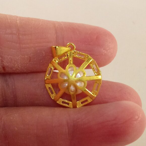 Gold 925 Silver Genuine White South Sea Pearl Diamond Zircon Necklace Pendant - Picture 7 of 8